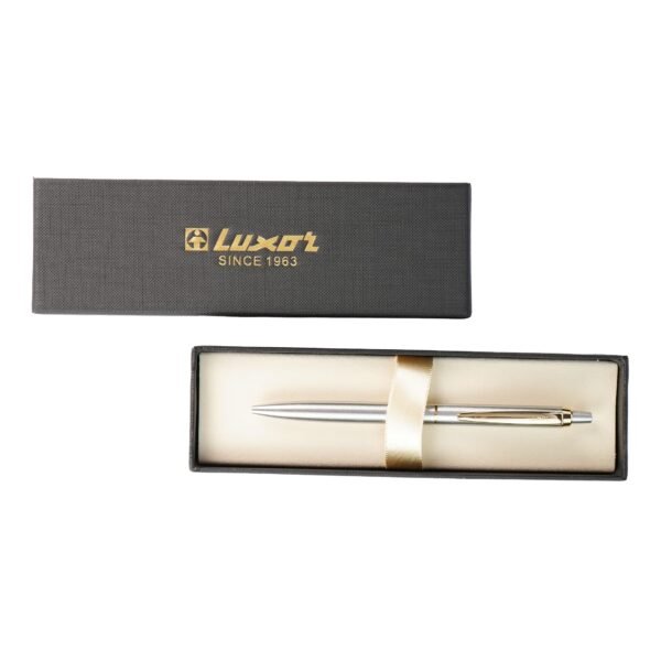 Ручка шариковая Luxor "Trident" в футляре 0,8мм синяя (ст.99мм) морпус мет. серебро/золото