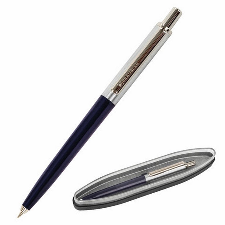 Ручка шариковая Brauberg "Soprano" корпус серебристый с синим, синяя 0,5мм