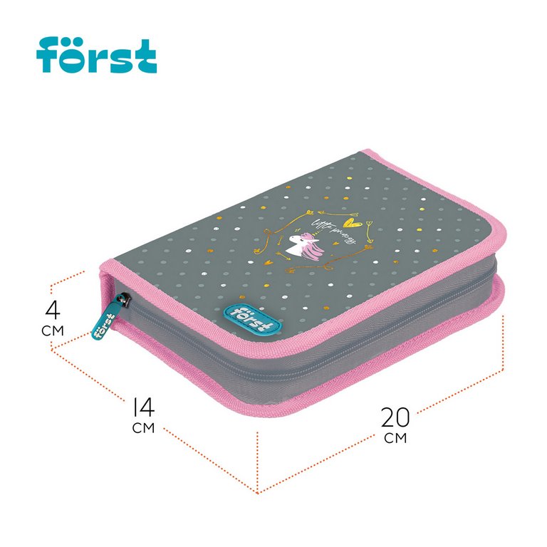 Пенал 1 отд. 1 откид. планка для девочки Forst "Little princess" 14x20x4 cм (ткань)