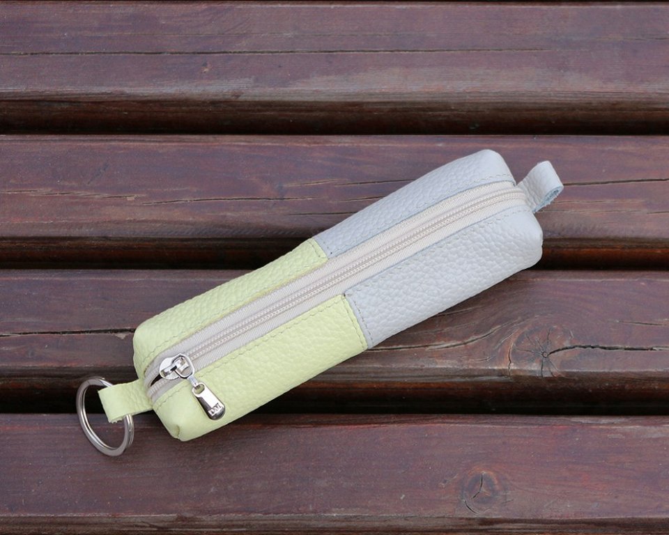 Футляр для ключей  D.Morelli "Duo" серо-лимонный, из нат.кожи, на молнии