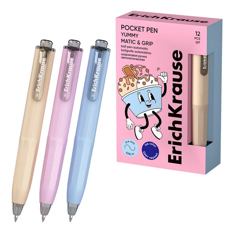 Ручка шариковая авт. МИНИ ErichKrause Poсket Pen резин. упор 0,5мм синяя