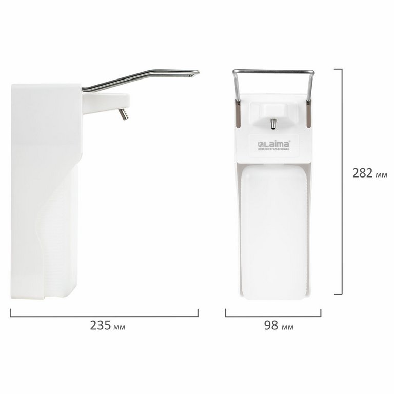 Диспенсер для жидкого мыла 1л, белый пластик, с локтевым упором (28,2*9,8*23,5см) LAIMA
