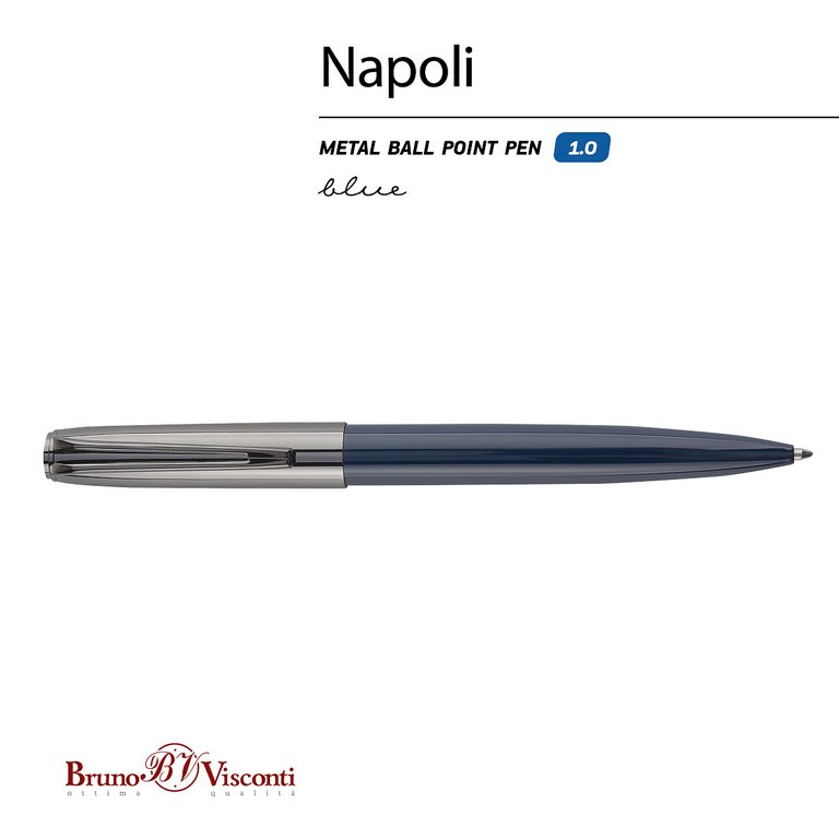 Ручка шариковая Bruno Visconti "Napoli" металл. корпус синий/вороненая сталь (стерж.99мм)