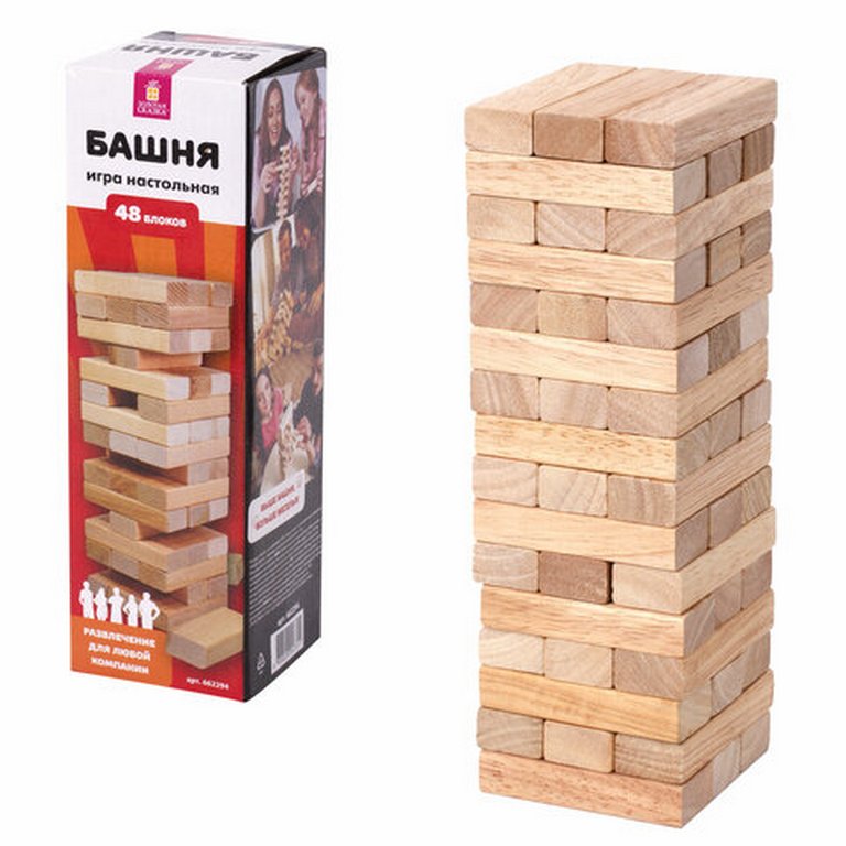 Игра  "Башня" 48 деревянных блоков ЗОЛОТАЯ СКАЗКА