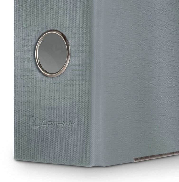 Папка-регистратор А4 80мм Lamark пл. карман на торце, метал. окантовка, серая