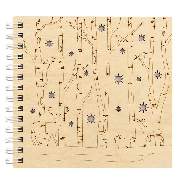 Блокнот деревянный 130х124 мм "Олени в лесу"