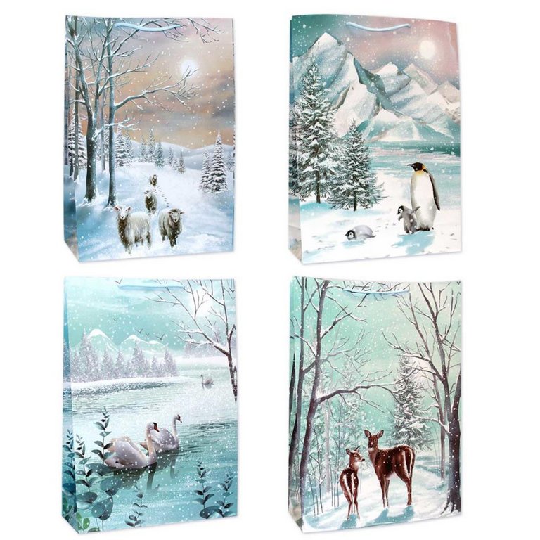 Пакет бумажный НГ 32*44 см ламиниров. "Зимний лес" (ассорти)