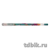 Ручка гелевая детская Crown одноразовая люрекс-зеленая