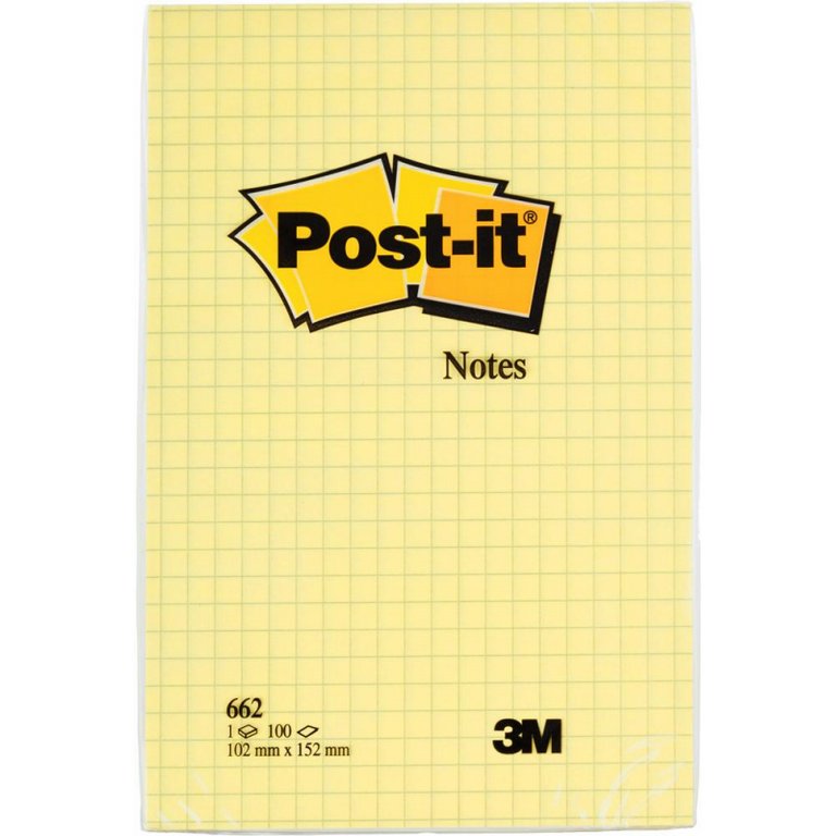 Бумага с клеевым краем 102*152 мм, 100 л., желтая в клетку, Post-it