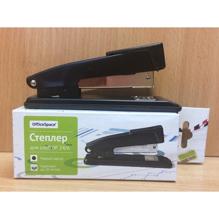 Степлер 24/6 до 20л металлический, Ofice Space черный