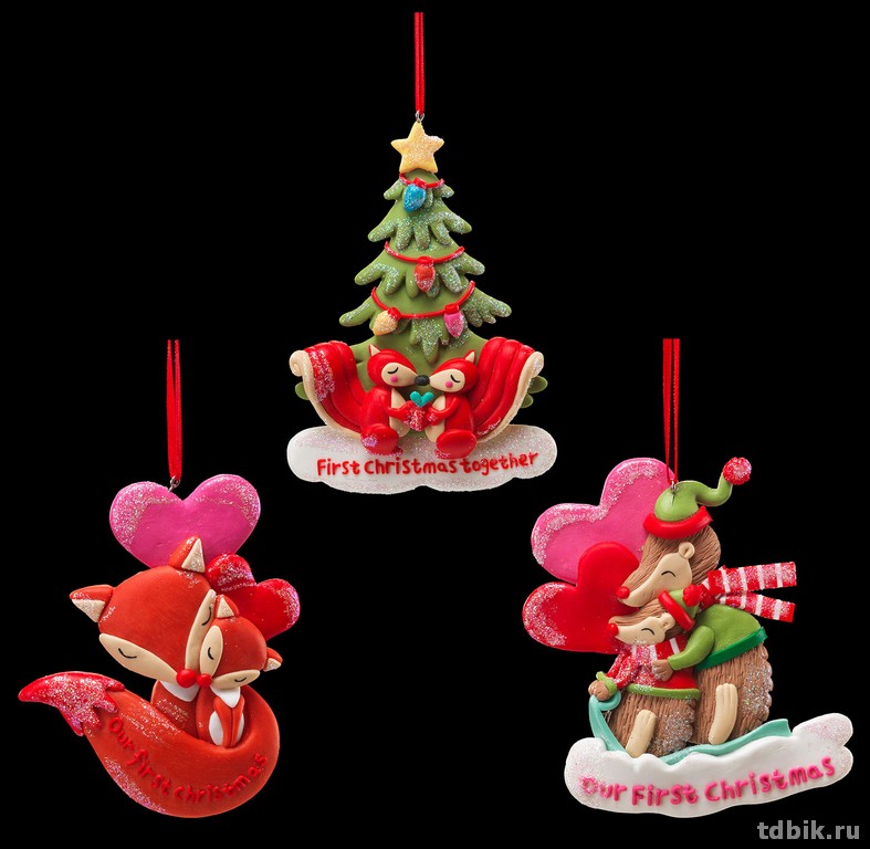 Украшение елочное из глины "Рождество для двоих" 12см