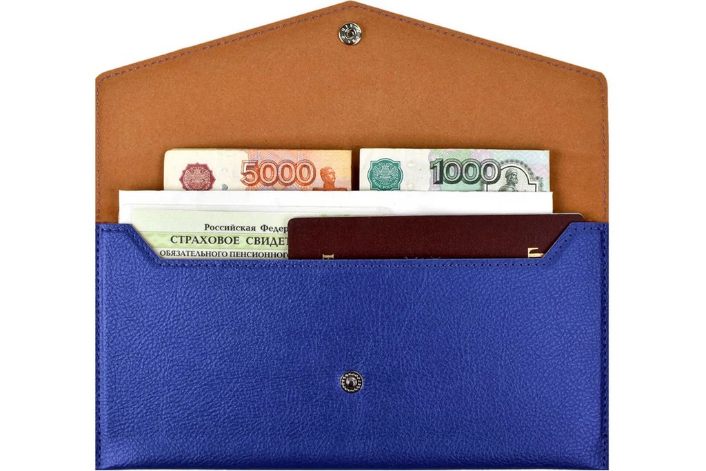 Папка-органайзер для путешествий 227x110 мм на кнопке, синий металлик, 1 отделение