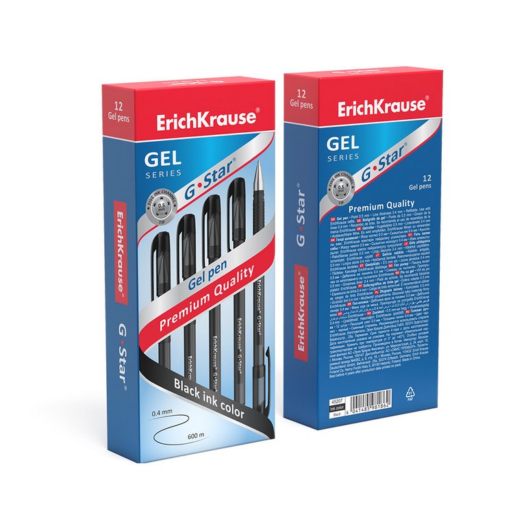Ручка гелевая ErichKrause G-Star резин. упор 0,5мм черная (стерж.130мм линия 0,4мм)