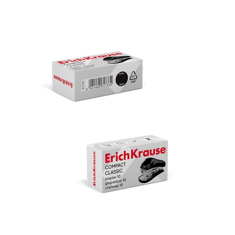 Степлер № 10 мини до 15л Erich Krause Compact Classic с антистеплером (глубина 25мм) черный