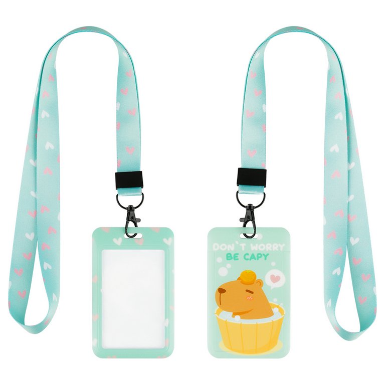 Бейдж школьный вертикальный 70*110мм  на бирюзовой ленте 45см с карабином MESHU