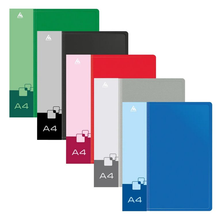 Папка на 4-х кольцах А4 40 мм карман внутри и на торце,  пластик 0,8 мм, ассорти Бюрократ