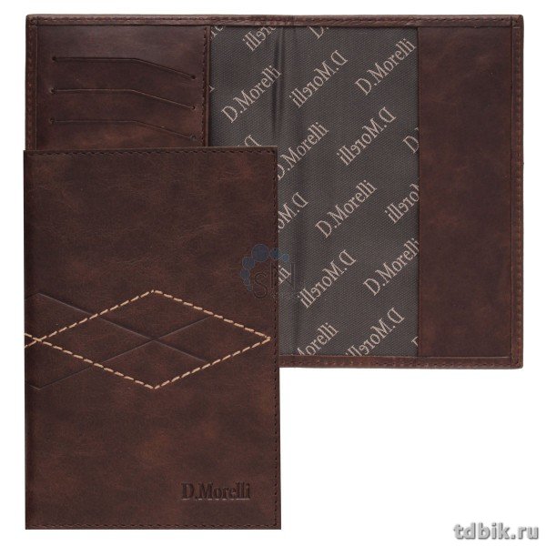 Обложка для паспорта D.Morelli "Бонд" с отделениями для карт, нат. кожа, коричневая