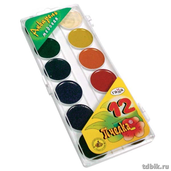 Краски акварельные 12 цв. медовые ГАММА "Пчелка" (без кисти, пластиковая упаковка)