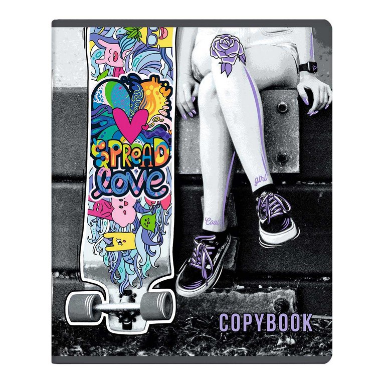 Тетрадь 48 лист кл. А5+ на скрепке "ЯРКИЙ СКЕЙТБОРД" ассорти