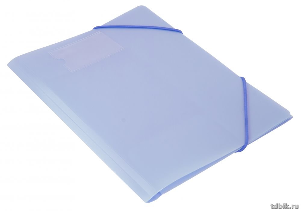 Папка на резинке А4 пластик 0,50 мм, ширина 30 мм, с карманом для визиток, голубая Бюрократ