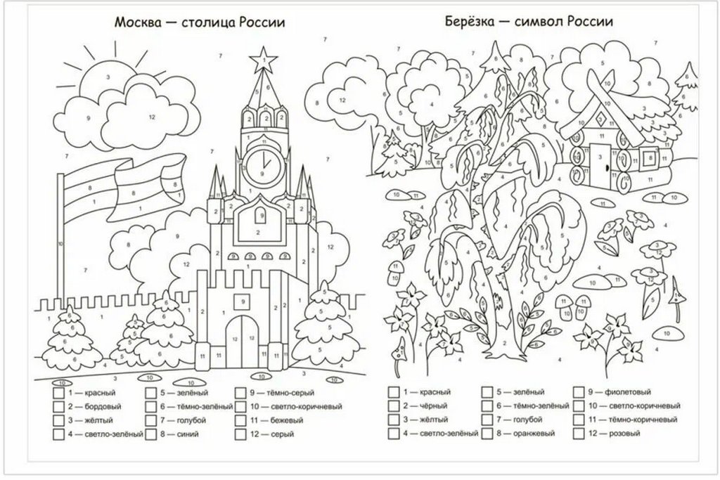 Раскраска по цифрам А4 патриотическая "Россия - моя Родина" (6-9 лет) 8 стр. Учитель