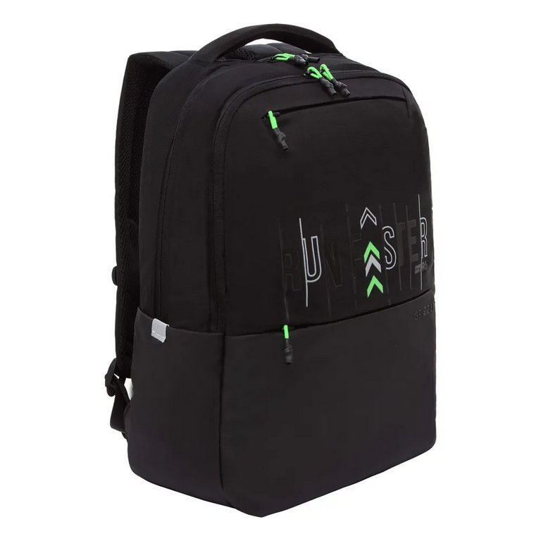 Рюкзак молодежный мужской Grizzly 43*29*15 см., черный/салатовый