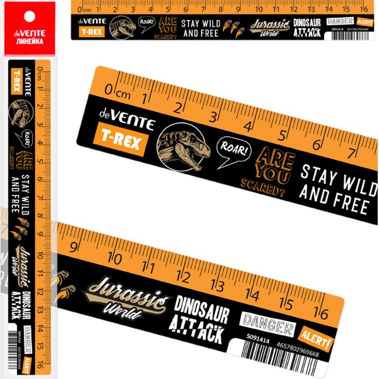 Линейка 16 см. пласт. deVENTE "T-Rex"