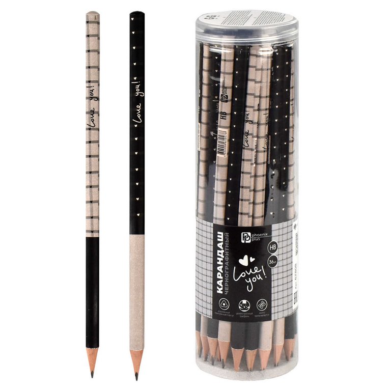 Карандаш ч/г HB с рис. трехгранный Феникс+ "Лав-Клетка" (дерево)