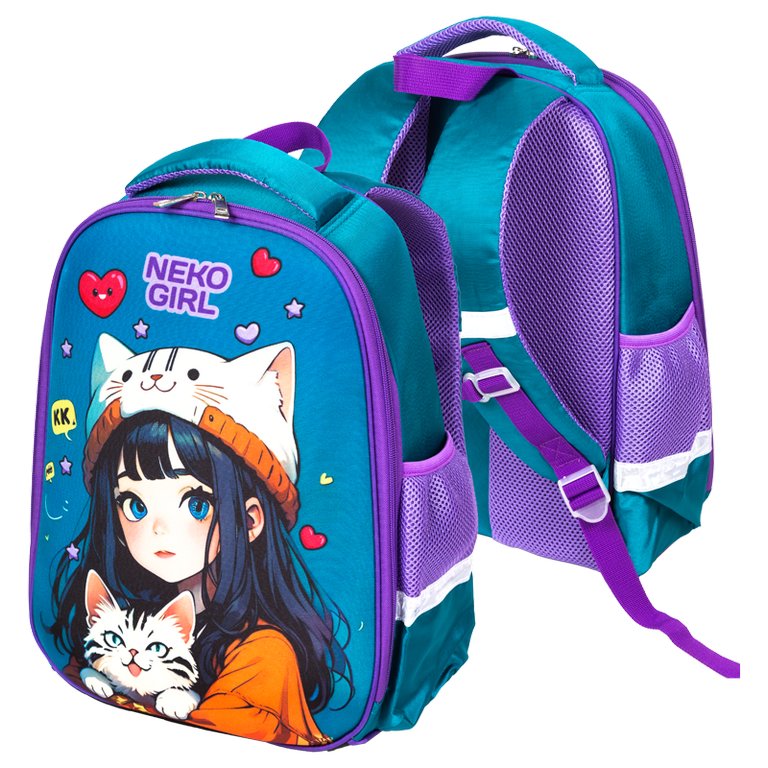 Рюкзак каркасный для девочки Attomex "NekoGirl" 28*37*18 см., синий
