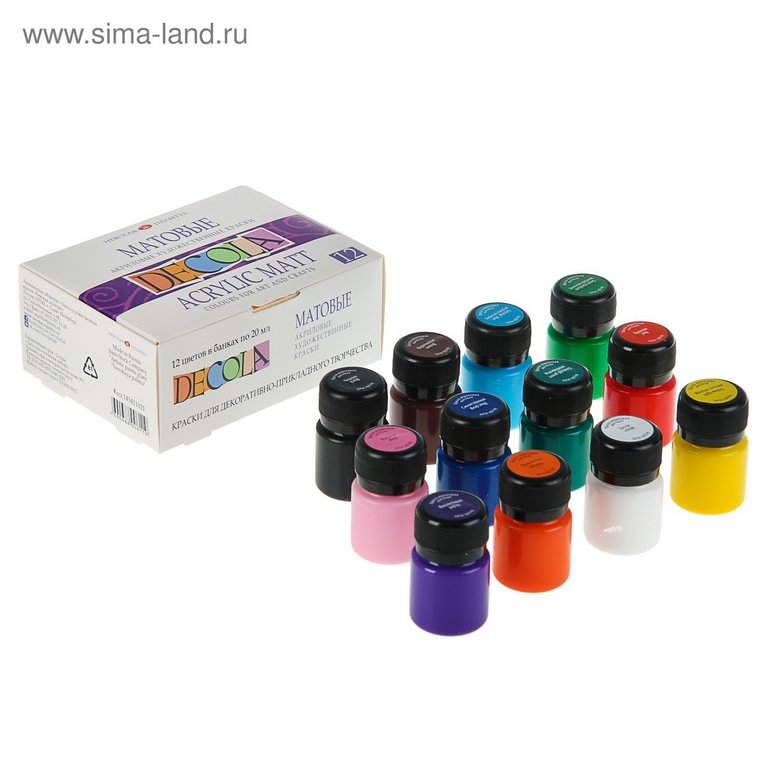 Краски акриловые 12 цв. 20мл Декола матовые