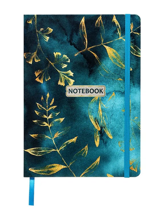 Блокнот А5  96л., 148*210 мм, обложка на резинке "Gold floral pattern" печатный блок 70г/м2,