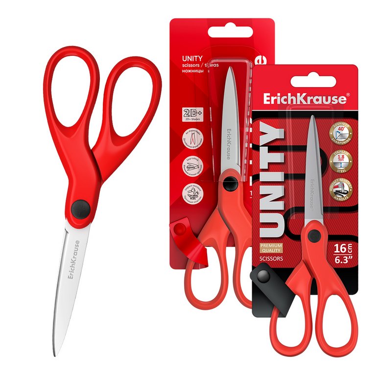 Ножницы 160 мм пластмас. рукоятка  ErichKrause Unity, цв. красный