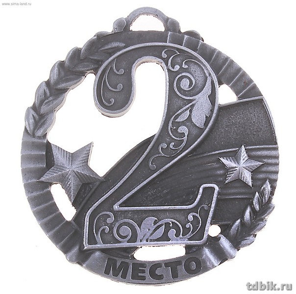 Медаль спортивная "2 место" d=50мм, металлическая