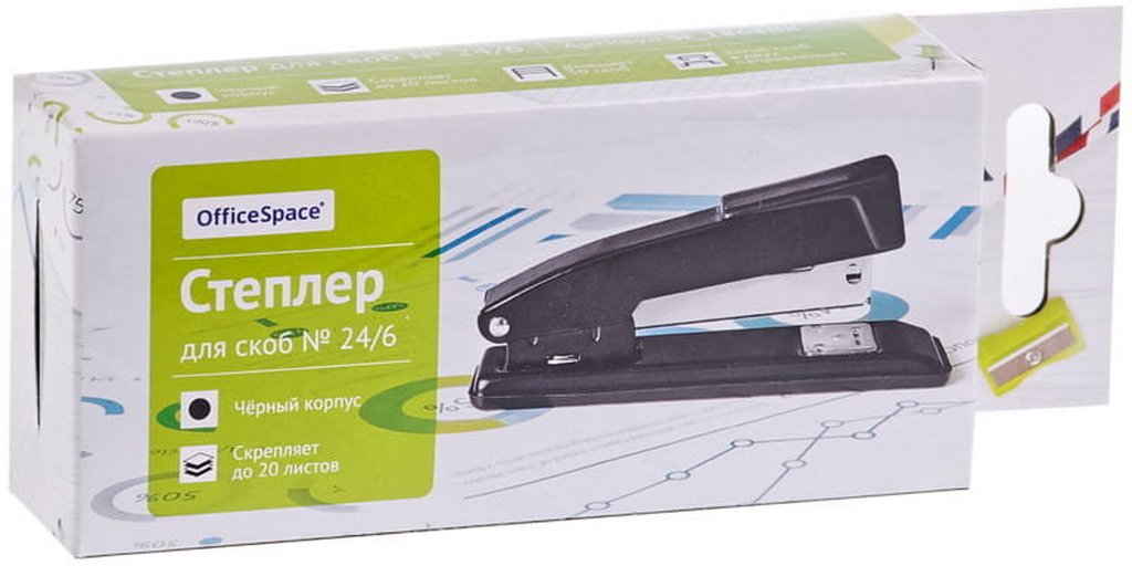 Степлер 24/6 до 20л металлический, Ofice Space черный