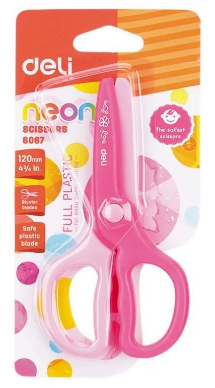 Ножницы 120 мм детские закругленные пластиковые лезвия, Deli