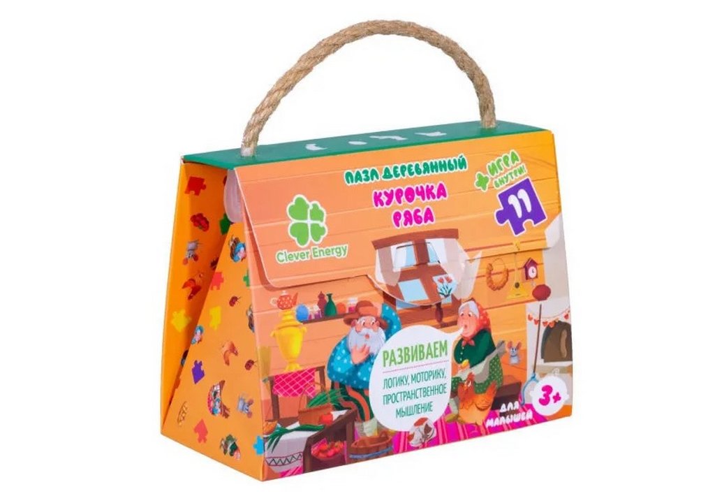 Пазлы деревянные фигурные  11 дет. "Курочка Ряба" CLEVER ENERGY