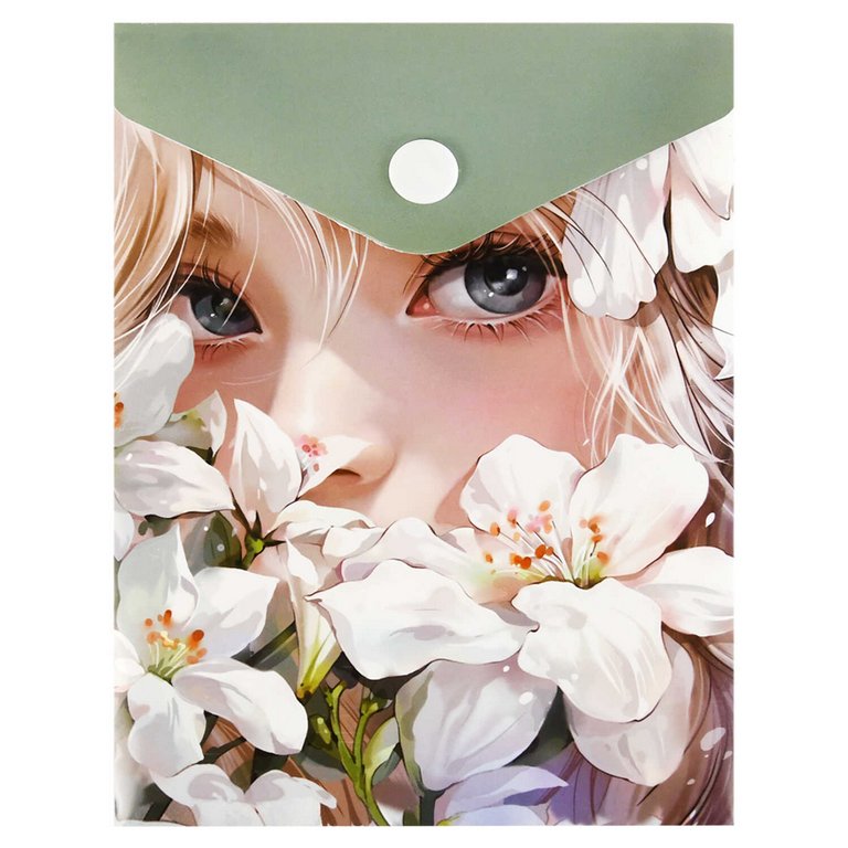 Папка-конверт на кнопке А6 вертикальная пластик 0,18 мм "ДЕВУШКА В ЛИЛИЯХ"