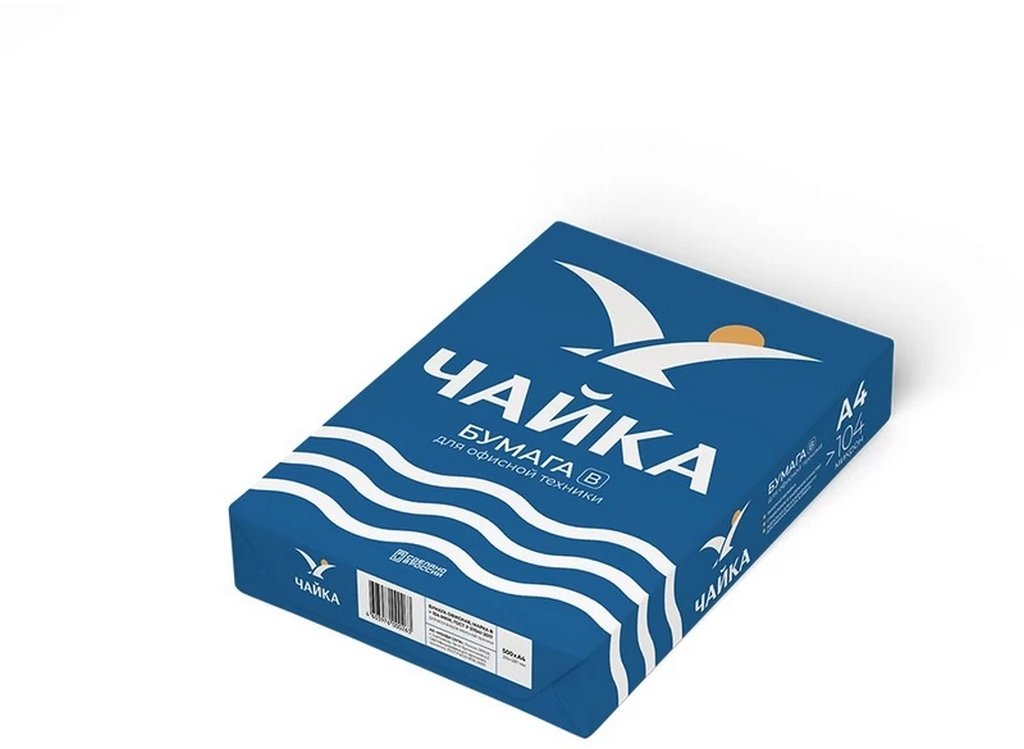 Бумага офисная Чайка В А4, 80 г/м2, 153% CIE, толщ. 110 мкм 500 л/пач.