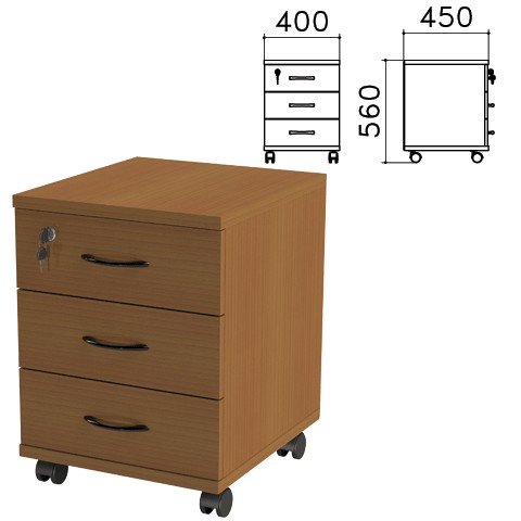Тумба подкатная "Канц" 3 ящика, замок (400*450*560мм) цвет орех