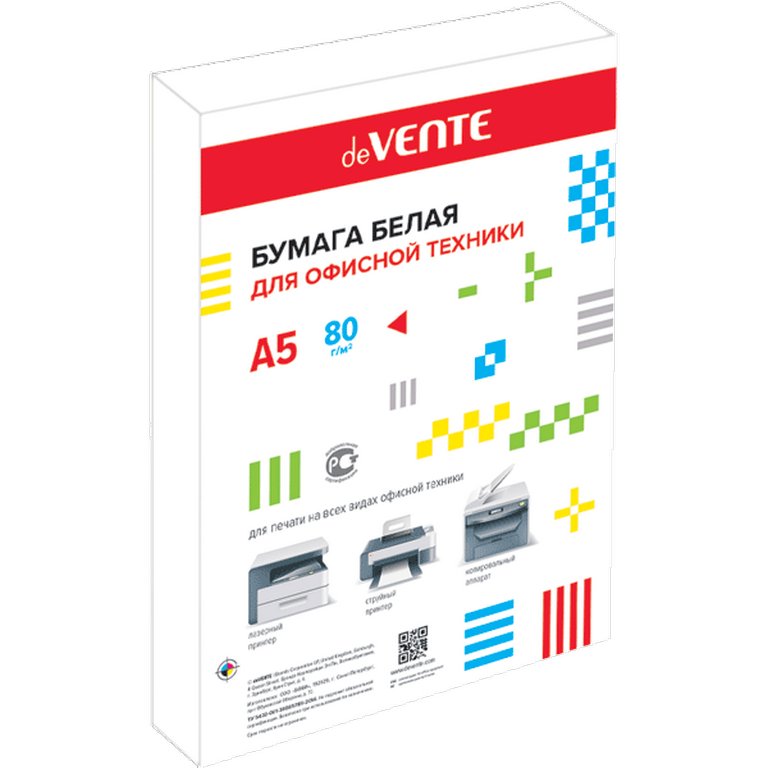 Бумага офисная  А5, deVENTE, 80 г/м2, 500 л/пач. белизна 96%