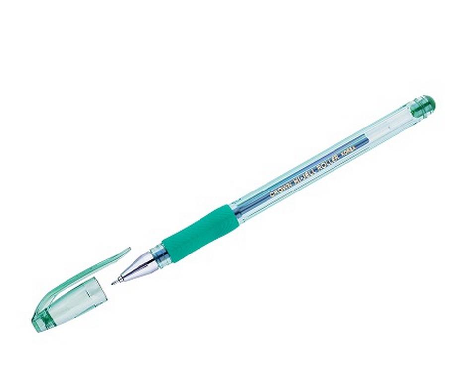 Ручка гелевая Crown резин. упор 0,7мм зелёная (стерж.138мм, линия 0,5мм) игольч.
