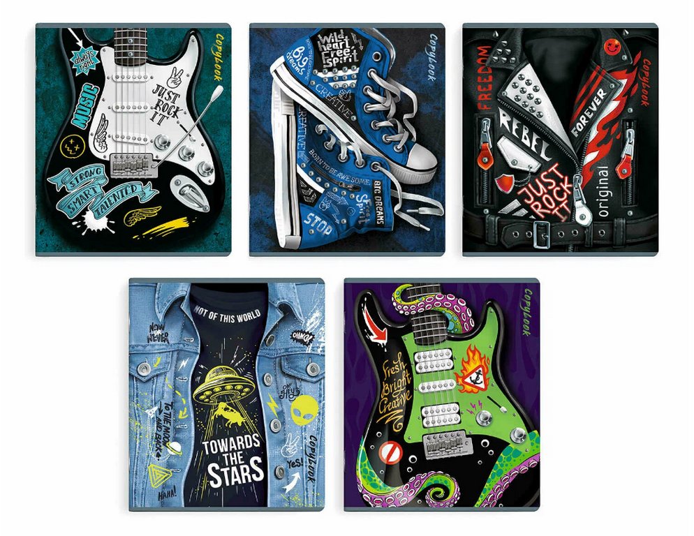 Тетрадь 48 лист кл. А5+ на скрепке "РОК-СТИЛЬ" ассорти