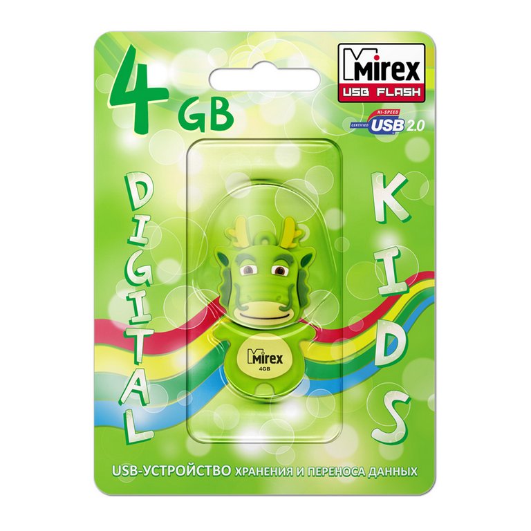 Флеш-диск  4Gb  Mirex Dragon Green USB 2.0