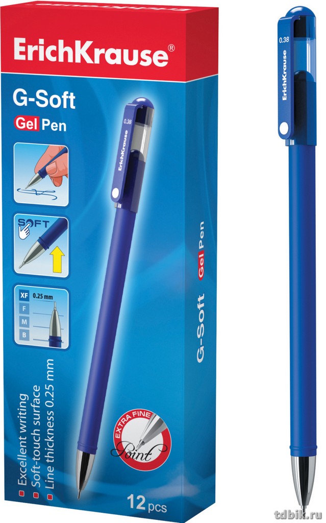 Ручка гелевая ErichKrause G-Soft  0,38мм синяя (стерж.129мм, линия 0,25мм)