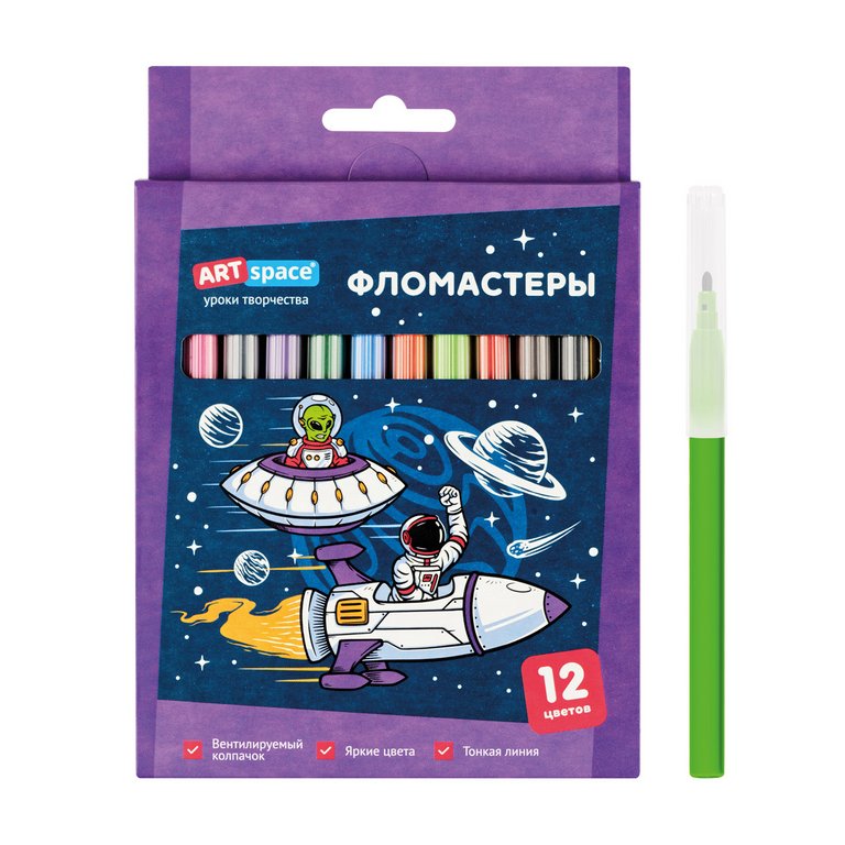 Набор фломастеров 12 цв. ArtSpace "Космос" смываемые