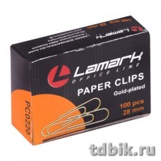 Скрепки 28 мм 100 шт/уп омедненные (золотистые) Lamark