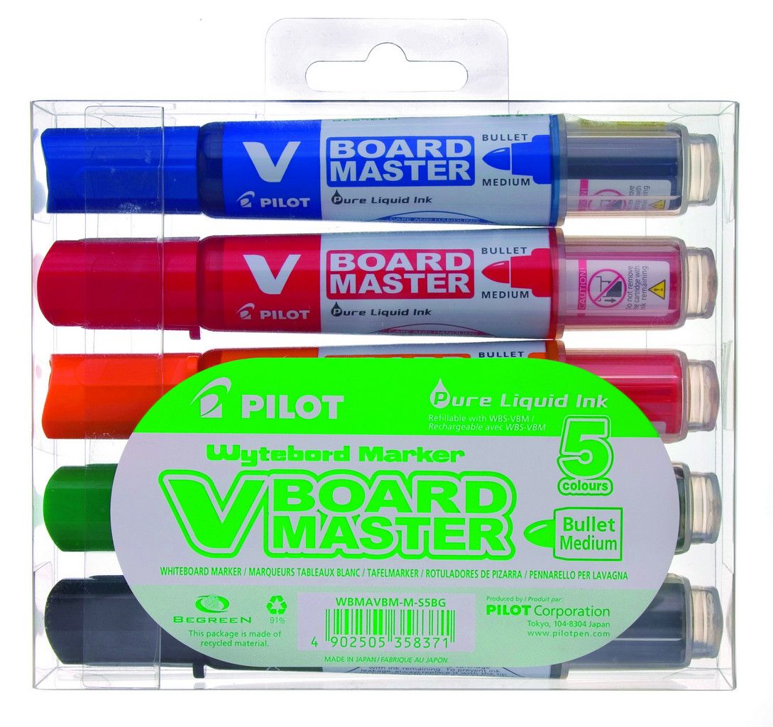 Набор маркеров для доски  5 шт Pilot многоразовые 2,5мм (станд.+ оранж)