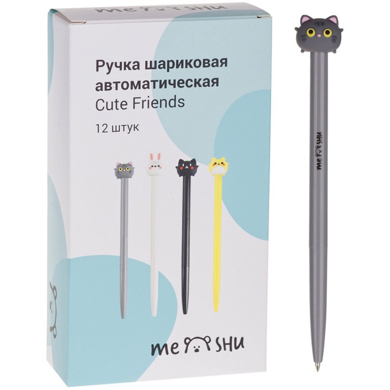 Ручка шариковая сувенирная автомат "Cute Friends" 0,7мм синяя (линия 0,5мм), ассорти MESHU