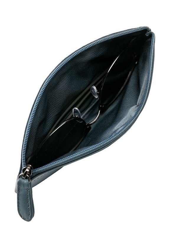 Футляр для очков Dr.Koffer, 7,5*17*0,5см, нат. кожа, на молнии, голубой