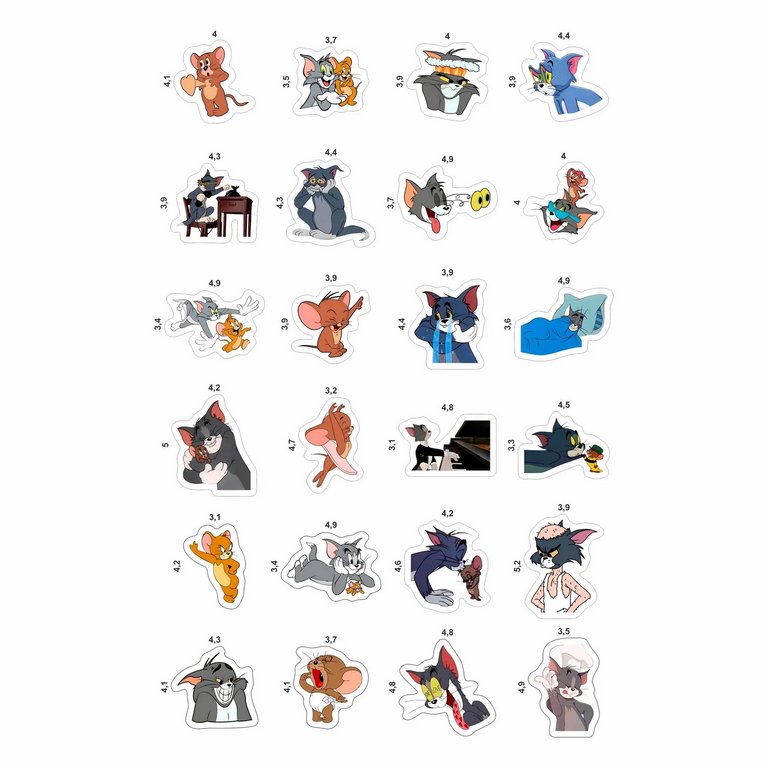 Набор наклеек  4 листа "Том и Джерри" (24 шт) Nalepking